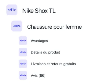 Hiérarchie des titres sur une page produit